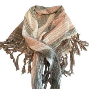 Altar'd State Triangle Shape Oversized Pink White Gray Fringed Scarf Wrap